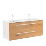 Masca chiuveta baie Leziter Vario Clam 120 cu lavoar ceramic, stejar alb