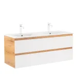 Mască de chiuvetă baie Leziter Vario Forte 120 cu lavoar ceramic, alb-stejar