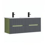 Leziter Trent 120 dulap de baie inferior cu chiuvetă ceramică (2 sertare) verde fistic - gri antracit