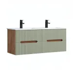 Dulap baie Leziter Trent 120 cm, suspendat, cu chiuvetă ceramică și 4 sertare