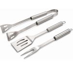 Set 3 ustensile pentru gratar din otel inoxidabil, spatula, furculita si cleste, cu husa Household NewTrend
