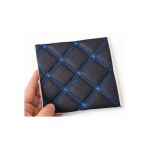 Material imitație piele matlasată romb negru, cusătură albastră – tapițerie auto și casă