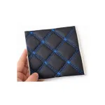 Material imitație piele matlasată romb negru, cusătură albastră – tapițerie auto și casă