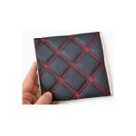 Material imitație piele matlasată romb negru, cusătură roșie, 5 mm – Y01NR