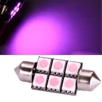 Bec LED sofit 36 mm roz 12V, 6 SMD 5050 (PT28) pentru interior auto