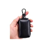 Breloc husă pentru chei cu fermoar, piele ecologică neagră, Cod KCB