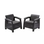 Set 2 fotolii de grădină Curver Corfu Duo grafit, cu perne gri deschis