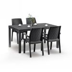Set mobilier de grădină Leziter Corri 4+1, grafit, efect ratan, 4 fotolii + masă