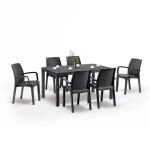 Set mobilier de grădină Leziter Corri 6+1, grafit, efect ratan, 6 fotolii + masă