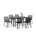 Set mobilier grădină Leziter Violina 6+1 cu cotiere, grafit, masă dreptunghiulară