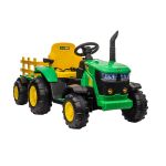 Tractor electric pentru copii Leziter 12V verde, cu telecomandă 2.4G și MP3