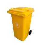 Container deșeuri Leziter 240L galben din HDPE, cu roți și capac etanș