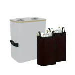 Coș de reciclare pentru sticle Leziter, 140 l, 2 compartimente, alb, cu saci detașabili