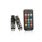 Set 2 becuri LED T10 RGB 12V cu telecomandă RF, 10 LED SMD2835