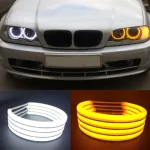 Set Angel Eyes LED Cotton pentru BMW E46 fără lupă, DRL alb + semnal galben