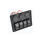 Panou comutatoare 12V cu priză, voltmetru, 4 întrerupătoare și 2x USB (SPA21)