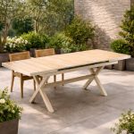 Masa gradina extensibila 180-240 cm din aluminiu cu blat aspect lemn, 180-240x90x76 cm, bej Household NewTrend