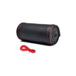 Husă volan din piele perforată 2XL 45 cm, cu ac și ață, negru cu cusătură roșie