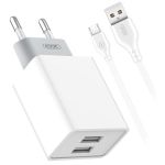 Încărcător rețea USB 2.4A cu 2 porturi și cablu Micro USB, XO-L65-NB103B