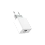 Încărcător priză USB 2.4A cu 2 porturi, alb, XO L65EU