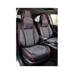 Set huse scaune auto universale 9D premium, fata-spate, negru cu cusatura rosie