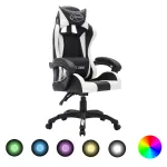 Scaun de racing cu LED RGB, alb și negru, piele ecologică GartenMobel Dekor