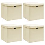 Cutii depozitare cu capace 4 buc. crem, 32x32x32 cm, textil GartenMobel Dekor