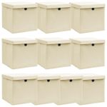 Cutii depozitare cu capace 10 buc. crem, 32x32x32 cm, textil GartenMobel Dekor