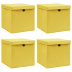 Cutii depozitare cu capace 4 buc., galben, 32x32x32 cm, textil GartenMobel Dekor