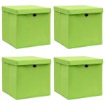 Cutii depozitare cu capace 4 buc. verde, 32x32x32 cm, textil GartenMobel Dekor
