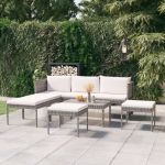 Set mobilier de grădină cu perne, 6 piese, gri, poliratan GartenMobel Dekor