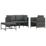 Set canapele de grădină cu perne, 4 piese, gri, poliratan GartenMobel Dekor