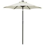 Umbrelă de soare cu lumini LED, nisipiu, 200x211 cm, aluminiu GartenMobel Dekor