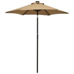 Umbrelă de soare cu lumini LED, taupe, 200x211 cm, aluminiu GartenMobel Dekor