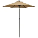 Umbrelă de soare cu lumini LED, taupe, 200x211 cm, aluminiu GartenMobel Dekor