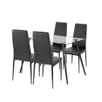 Set dining Leziter Cruz 4+1 negru, masă din sticlă securizată și 4 scaune