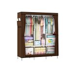 Dulap textil Leziter LGSZ-02, cafea, cu rafturi si bara umerase, 125x45x165 cm