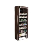 Dulap pentru pantofi Leziter LCSZ-02 maro cu 8 rafturi si husa textila