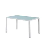 Masă dining Leziter Ezra 140x80 cm, sticlă securizată albă, cadru metalic