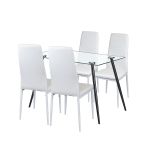 Set de sufragerie Leziter Cruz 4+1 alb, masă din sticlă securizată 120 cm