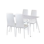 Set dining Leziter Jenna 4+1 alb, masă 140x80 cu blat din piatră sinterizată