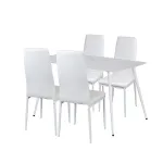 Set dining Leziter Jenna 4+1 alb, masă 140x80 cu blat din piatră sinterizată