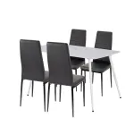 Set dining Leziter Jenna 4+1 cu blat din piatră sinterizată, negru-alb