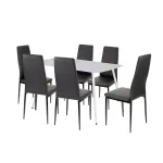 Set dining Leziter Jenna 6+1 negru, masă cu blat din piatră sinterizată