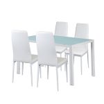 Set dining Leziter Liana 4+1 alb cu masă din sticlă securizată și 4 scaune