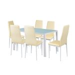 Set dining Leziter Liana 6+1, masă cu sticlă securizată, 6 scaune bej
