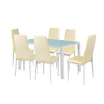 Set dining Leziter Liana 6+1, masă cu sticlă securizată, 6 scaune bej