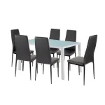 Set dining Leziter Liana 6+1, masă sticlă securizată, 6 scaune negre