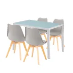 Set dining Leziter Liva 4+1 alb-gri cu masă din sticlă și 4 scaune