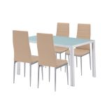 Set de dining Leziter Mabel 4+1 cu masă din sticlă și 4 scaune bej-gri